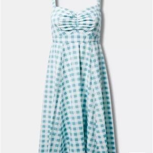 Torrid Retro Aqua Gingham Midi Dress